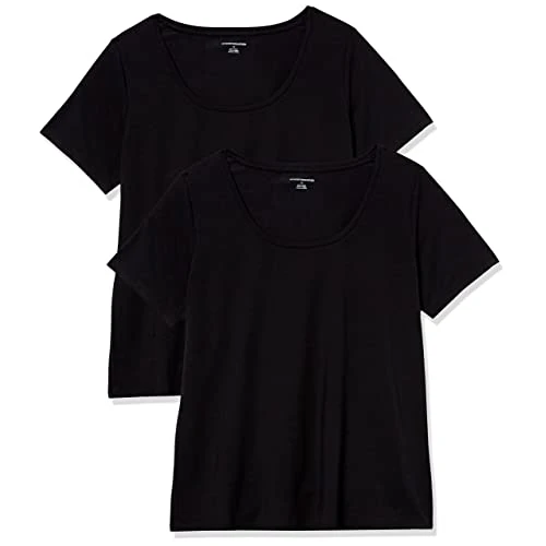 Amazon Essentials Women's Regular-Fit Short-Sleeve Scoop Neck T-Shirt (Available in Plus Size), Pack of 2, Black, L