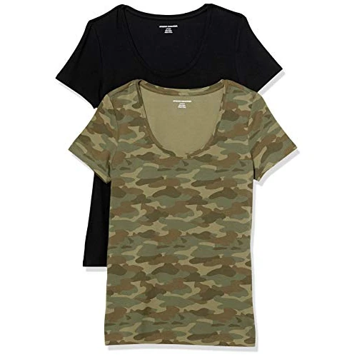 Offerta a tempo: Amazon Essentials T-Shirt da Donna con Scollo Rotondo a Maniche Corte vestibilità Classica (Disponibile in Taglie Forti), Confezione da 2, Nero/Verde Mimetico, M - 35% da 18.46 € a 12.02 €