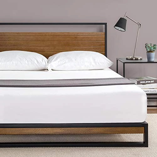 Zinus Suzanne Bed 120 x 190 cm – Altura del Marco de la Cama 18 cm – Estructura de Cama de Plataforma de Metal y Madera con Soporte de láminas de Madera – Marrón y Negro