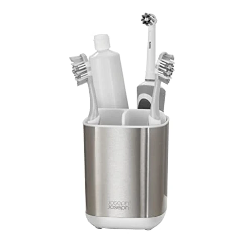 Offerta a tempo: Joseph Joseph EasyStore- Porta Spazzolino e Dentifricio, Compatibile con Spazzolini Elettrici e Tradizionali, 3 Scomparti, Contenitore da Bagno Smontabile- Medio, Acciaio Inox - 44% da 24.99 € a 13.99 €