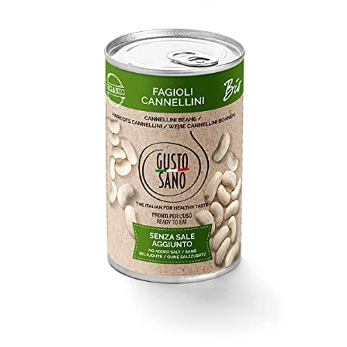 Offerta a tempo: GUSTO SANO FAGIOLI IN SCATOLA CANNELLINI BIOLOGICI.Senza Sale Aggiunto - Fagioli in scatola reidratati e lessati – NON OGM – Comoda scorta da 6 confezioni x 400 gr. — 32% da 9,60 € a 6,54 €