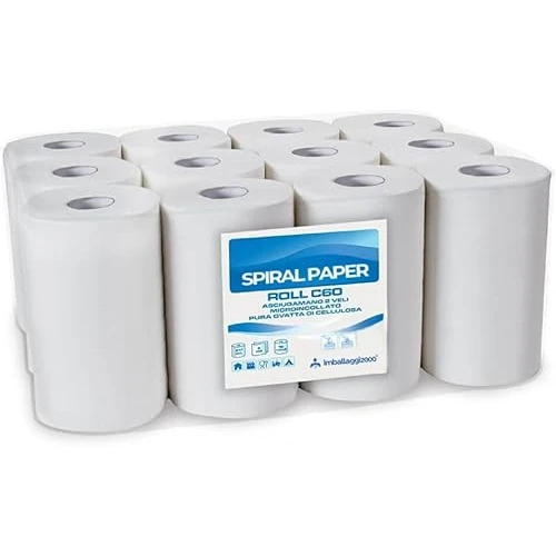 IMBALLAGGI 2000 - Rolki ręczników papierowych 2-warstwowych z czystej celulozy - opakowanie 12 - 220 rozdarć w każdej rolce, łącznie 2640 rozdarć - wysokość 21,5 cm - certyfikat ekologiczny