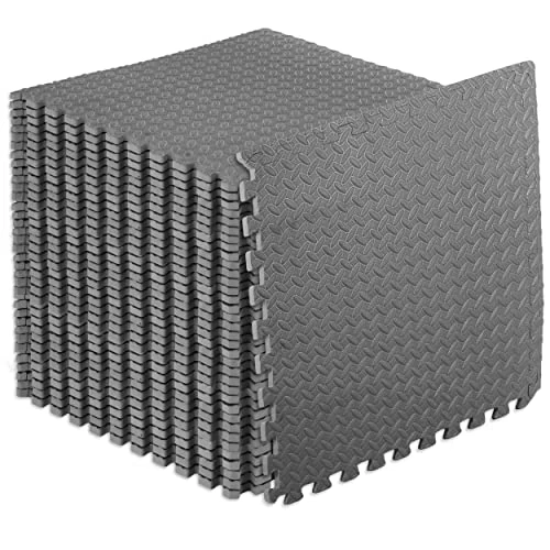 ProsourceFit Mata do ćwiczeń 1,25 cm, puzzle, pianka EVA, łączące się płytki podłogowe, do domowej siłowni, sprzętu treningowego, wyściółka dla dzieci, szara, 61 x 61 x 1,25 cm, 13,3 m2, 36 płytek