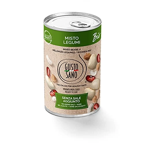 GUSTO SANO BOHNEN MIX BIO, Bohnen dose 6 Pack X 400 Gr: 2,4 KG. Bohnen Konserve, gemüse in dosen, gekocht und rehydratisiert, GVO-frei. 100% Made in Italy