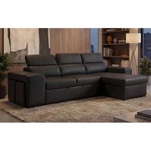 Zeitlich begrenztes Angebot: aquinos BUDWING John Eck-Schlafsofa 4-Sitzer – Reversible Chaise Longue, Verstellbare Kopfstützen & 2 Hocker – Polsterung aus Polyester – Modernes Design – 263x161x96 cm – Schwarz von 999.00 € auf 999.00 € (0.00% Rabatt)