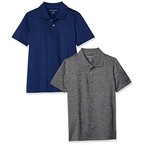 Amazon Essentials Toddler Boys' Short-Sleeve Active Performance Polo Shirts, Pack of 2, Navy/Grey, 2T