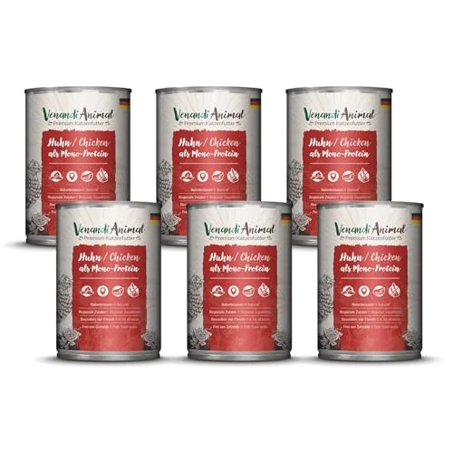 Limited-time offer: Venandi Animal Premium Cat Food, Chicken as Monoprotein, Wet Food, Grain-Free and Natural, Pack of 6 (6 x 400 g) from 20.72 £ to 10.36 £ (save 50.0%)