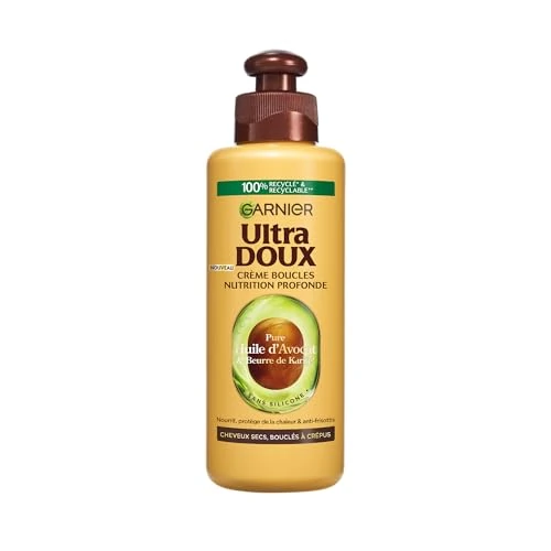 Garnier Ultra Doux met avocado-olie en sheaboter, verzorgingscrème zonder uitspoelen, krullend tot krullend haar, 200 ml