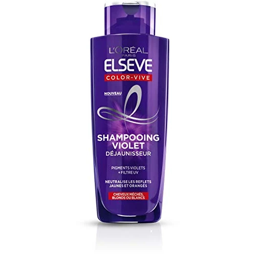 L'Oréal Paris - Shampooing Violet Déjaunisseur - Pour Cheveux Blonds, Décolorés, Méchés ou Blancs - Neutralisation des Reflets Jaunes & Orangés - Elseve Color-Vive - 200 ml