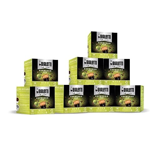 Offerta a tempo: Bialetti Caffè d'Italia, Multipack 128 Capsule, 8 Box da 16 Capsule, Decaffeinato, Intensità 6, Compatibili con Macchine Bialetti sistema chiuso, 100% Alluminio - 10% da 53.49 € a 47.92 €