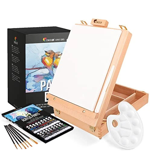 Oferta limitowana: Zenacolor Zestaw farb akrylowych dla artystów z drewnianą walizką malarską dla dorosłych, sztaluga, 24 tubek farb akrylowych, 6 pędzli do malowania, płótno, szpachelka i paleta do mieszania kolorów z 140.99 zł na 140.99 zł (oszczędź 0.0