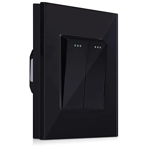 Oferta limitada: Navaris Interruptor doble para pared con marco de cristal - Elegante marco de cristal con 2 interruptores para luz - Placa empotrable en negro de 9.59 € a 5.59 € (ahorro 42%)