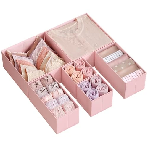 Offre limitée : SONGMICS Organisateur de Tiroir, Boîte de Rangement pour Sous-vêtements, Lot de 6, pour Chaussettes, Soutiens-gorge, Culottes, Cravates, Écharpes, Rose RDZ06PK de 15.29 € à 15.29 € (0.00% de remise)