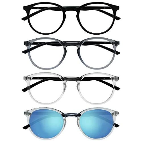 Offerta a tempo: OPULIZE Met 4 Pacco Occhiali Da Lettura Con Lettore Sole Grande Giro Nero Grigio Chiaro Uomo Donna RRRS60-17CC +1,50 - 0.00% da 16.13 € a 16.13 €