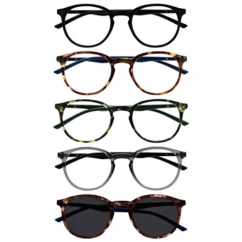 Offerta a tempo: OPULIZE Met 5 Pacco Occhiali Da Lettura Con Lettore Sole Giro Nero Marrone Verde Grigio Uomo Donna RRRRS60-12672 +2,50 - 0.00% da 19.40 € a 19.40 €