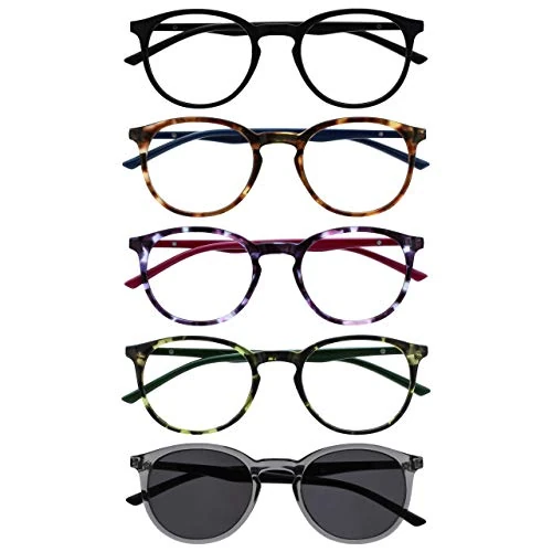 Tijdelijke aanbieding: Opulize Met 5 Stuks Leesbril Met Zon Lezer Ronde Zwart Bruin Purper Groen Grijs Mannen Vrouwen RRRRS60-12567 +2,00 van 25.64 € naar 25.64 € (0.00% korting)