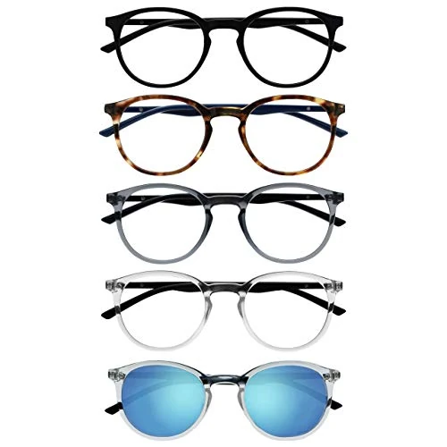 Opulize Met 5 Stuks Leesbril Met Zon Lezer Ronde Zwart Bruin Grijs Doorzichtig Mannen Vrouwen RRRRS60-127CC +2,50