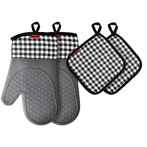 Begrenztes Angebot: Ankway Ofenhandschuh und Topflappen Set, Topfhandschuhe Silikon Anti-Rutsch Hitzebeständige Silikon und Baumwolle, 1 Paar Backhandschuhe Kochhandschuhe und 2 Topflappen für Kochen Backen Grillen, Grau von 15.99 EUR auf 13.59 EUR (Rabatt 15%)