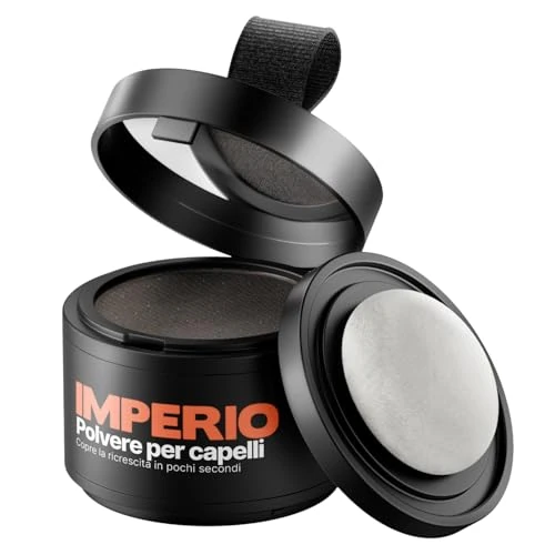 Offerta a tempo: Polvere per capelli IMPERIO - Correttore per infoltimento capelli per donna e uomo, mascara per capelli waterproof per nascondere la ricrescita - 4g (castano scuro) - 0.00% da 14.90 € a 14.90 €