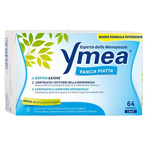 Offerta a tempo: Ymea Pancia Piatta Integratore Alimentare Esperto della Menopausa, Contrastra il Gonfiore Addominale e i disturbi della Menopausa, 64 capsule - 23% da 35.90 € a 27.73 €