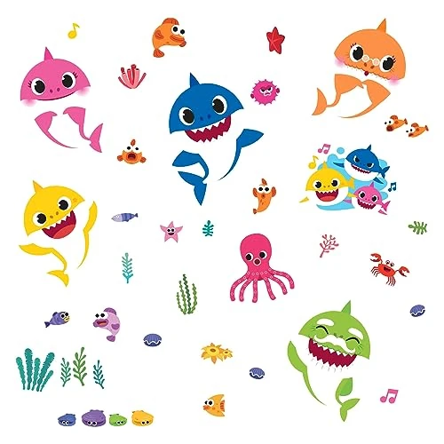 RoomMates RMK4303SCS Stickers Baby Shark repositionnables, Bleu, Rose, Jaune