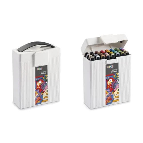 CARIOCA Colori Plus Sketch Marker, Marker mit Doppelspitze, Meißel und Pinsel, Tinte auf Alkoholbasis, leichter Geruch, schnelltrocknend (Box mit 32 Acrylmarkern)