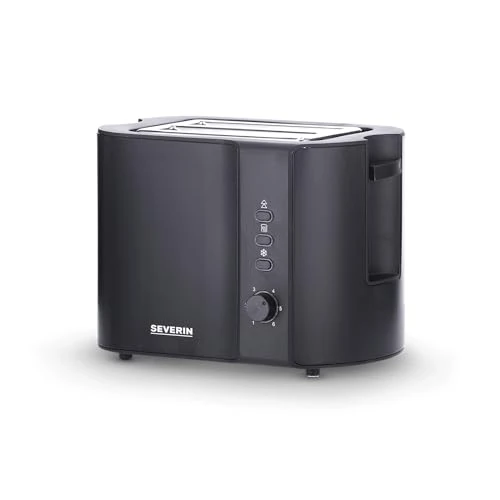SEVERIN - Tostadora Automática, 800 W, Tostador de pan con 2 Ranuras, Incluye soporte para tostar panecillos, Carcasa de toque frio, Espacio guarda cable, Color Negro AT 9552
