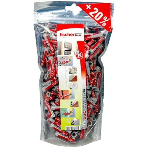 Tijdelijke aanbieding: fischer DuoPower 6 x 30 in Big Pack, 240 universele pluggen, krachtige 2-componentenpluggen, kunststof pluggen voor bevestiging in beton, baksteen, gipsbouwplaten enz., zonder schroeven van 16.66 € naar 14.63 € (12% korting)