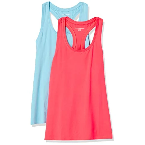 Limited-time offer: Amazon Essentials Women's Active Workout Quick Dry Tech Stretch Racerback Vest (Available in Plus Size), Pack of 2, Neon Pink/Blue, S from 14.70 GBP to 12.50 GBP (save 15%)