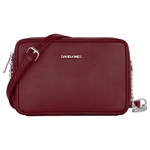 David Jones - Women's Small Square Crossbody Bag - Ladies Chain Shoulder Messenger Bag - PU Faux Leather Zipper Clutch - Little Cute Handbag Fashion Evening Pochette Phone Purse Elegant - Burgundy Red