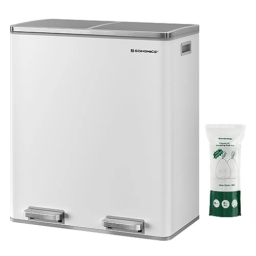 Offerta a tempo: SONGMICS Pattumiera a 2 Scomparti, con 2 x 30 L Secchi Interni per Spazzatura Differenziata, 15 Sacchi della Spazzatura, Pedali e Coperchi a Cerniera, Chiusura Morbida, Bianco e Grigio LTB60WT - 15% da 119.99 € a 101.99 €