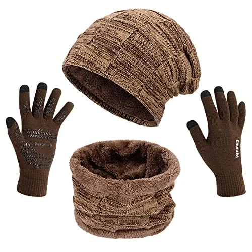 Offerta a tempo: Petrunup Berretto Invernale Scaldacollo e Guanti in Maglia Uomo Donna, Slouch Beanie Sciarpa Snood Guanti Touch Screen, Cachi - 32% da 21.99 € a 14.95 €