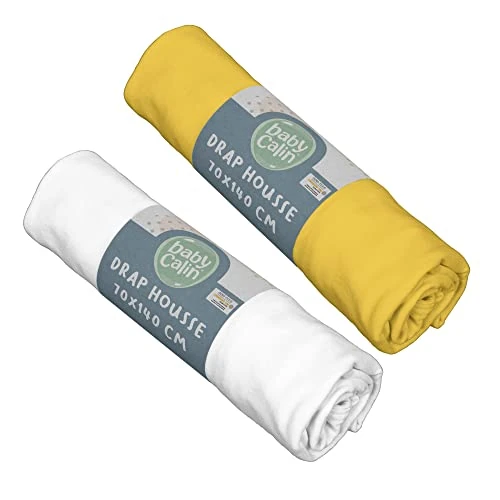 Begrenztes Angebot: BabyCalin - 2er Set Spannbettlaken Senf/weiß 70x140x17cm von 12.35 EUR auf 11.98 EUR (Rabatt 3%)