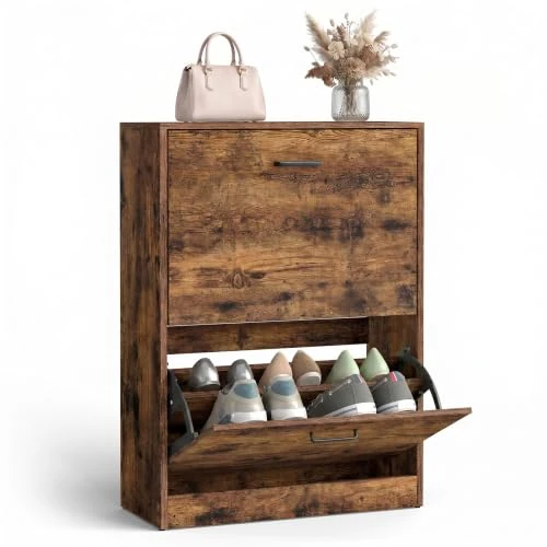 Oferta limitada: VASAGLE Armario Zapatero con 2 Estantes, Organizador de Zapatos, Separadores Ajustables, para 8-12 Pares, Pasillo, 24 x 60 x 83,5 cm, Marrón Rústico LBC02BX de 129.99 € a 39.09 € (ahorro 69.93%)