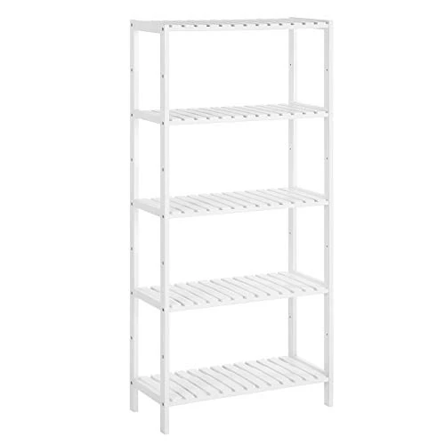 Offerta a tempo: SONGMICS Scaffale da Bagno e da Cucina in BambÙ, con 5 Ripiani Regolabili in 9 Altezze, Scaffalatura Portaoggetti per Soggiorno, Corridoio, 60 x 26 x 130 cm, Bianco BCB35WT - 20% da 45.99 € a 36.79 €