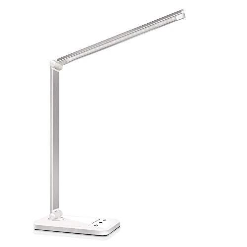 Lámpara de escritorio LED con protección para la vista y control táctil, plegable, para dormitorio y oficina, con puerto de carga USB, 10 niveles de luminosidad, 5 modos de iluminación