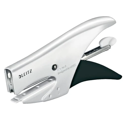 Offerta a tempo: Leitz WOW, Cucitrice a pinza capacità fino a 15 fogli, Cucitrice in metallo ergonomica, Caricamento posteriore, Compatibile con punti P1 n.8, 55472001, Bianco - 0.00% da 16.82 € a 16.82 €
