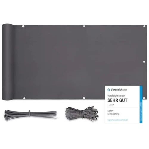 Zeitlich begrenztes Angebot: Sekey Balkon Sichtschutz Balkonabdeckung Balkonverkleidung blickdichte Wind- und UV-Schutz, 100% Privatsphäre, mit Ösen, Nylon Kabelbinder und Kordel, 75 x600cm Anthrazit von 22.99 € auf 17.99 € (22% Rabatt)