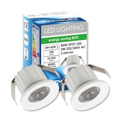 Offerta a tempo: Sigmaled lighting, MINI FARETTO LED 3W, Dimmerabile, 300lumen, Luce Naturale 4000K, Spot Tondo incasso in alluminio, 220V / 240V AC Driver NON NECESSARIO, 2 Spots - 21% da 22.50 € a 17.81 €
