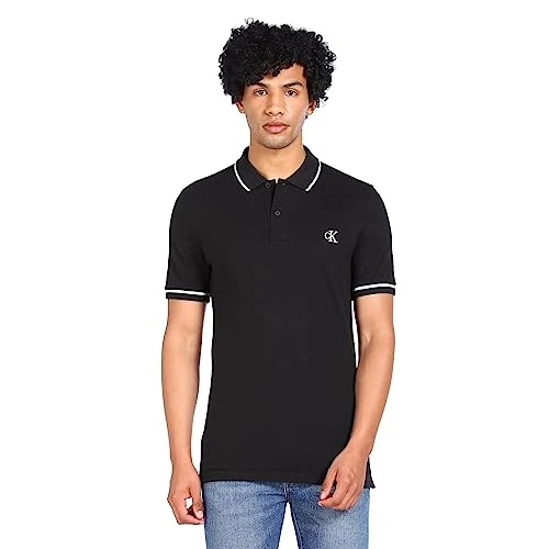 Calvin Klein Polo de Manga Corta para Hombre, Negro (CK Black), L