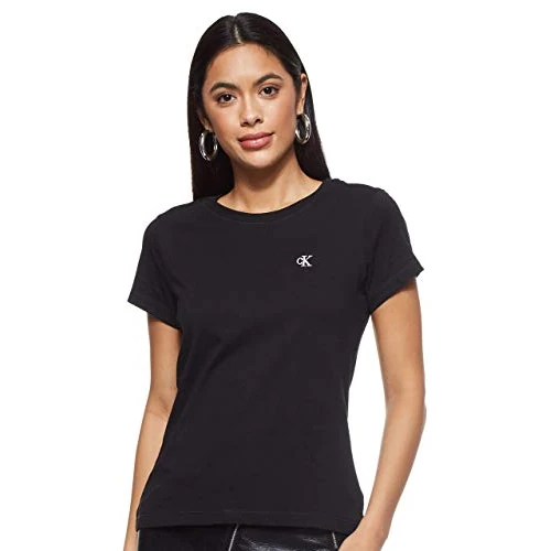 Limited-time offer: Calvin Klein Jeans Women Short-Sleeve T-Shirt Ck Embroidery Crew Neck, Black (Ck Black), XS from 35.00 GBP to 14.00 GBP (save 60%)