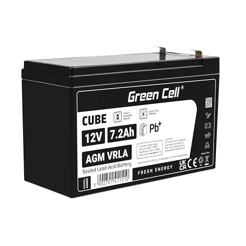Green Cell AGM 12 V 7,2 Ah accu VRLA loodaccu loodaccu reserveaccu, gelaccu, cyclusbestendig, onbemand speelgoed, elektrisch speelgoed, alarm, noodstroom, kindervoertuigen, kinderquad