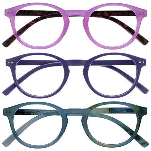 Limited offer: OPULIZE Zen Reading Glasses 3 Pack Cool Round Frame Spring Hinges Scratch Resistant Shiny Pink Matt Purple Turquoise Mens Womens RRR24-45Q +3.00 from 10.83 EUR to 10.83 EUR (save 0%)