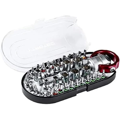 TROTEC 40-teiliger Bit- und Steckschlüsselsatz Bitsatz Schraubendreher mit Ratschenfunktion (Kreuzschlitz-, Pozidriv-, Schlitz-, Inbus-, Torx-Bits und Innenzwölfkant-Stecknüsse)