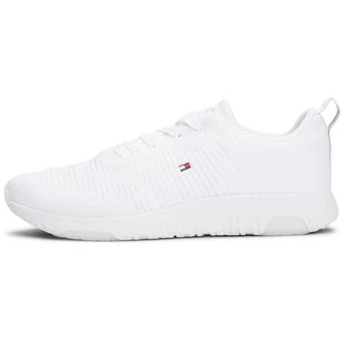 Tommy Hilfiger Uomo Sneakers Running Corporate Knit Rib Runner Scarpe Sportive, Bianco (White), 42