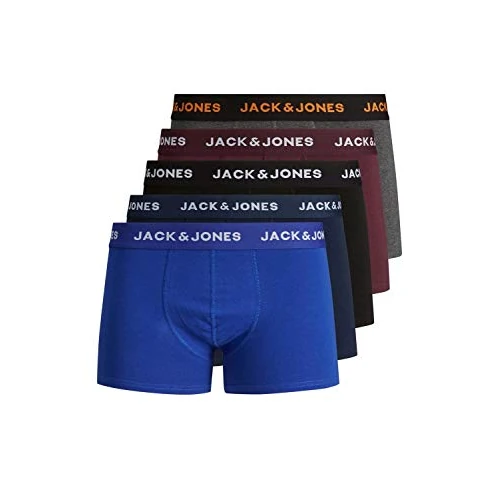 Jack & Jones Trunks - Set di 5 Boxer Elasticizzati da Uomo, in Jersey, Multicolore, M