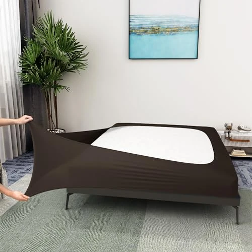 Offerta a tempo: Box Spring Cover Queen Size - Gonna da letto in tessuto elastico avvolgente su 4 lati per hotel e casa - Queen/Cal Queen, marrone - 18% da 23.81 € a 19.54 €