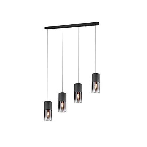 Offerta a tempo: Trio Leuchten 310600132 Robin - Lampadario in vetro, colore: grigio fumo, 1 x E27 (non inclusa) Lampadario a sospensione a 4 punti luce nero opaco - 0.00% da 202.89 € a 202.89 €