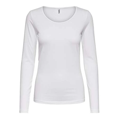 ONLY Women's Onllive Love Life L/s Oneck Top Noos JRS T-Shirt Not Applicable, White, M