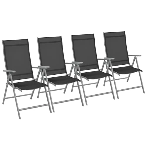 Offerta a tempo: SONGMICS Sedie da Giardino, Set di 4 Sedie Pieghevoli, per Esterno, con Struttura in Metallo, Schienale Regolabile in 8 Posizioni, Capacità di Carico fino a 150 kg, Grigio Scuro GCB30BK - 42% da 199.99 € a 116.78 €